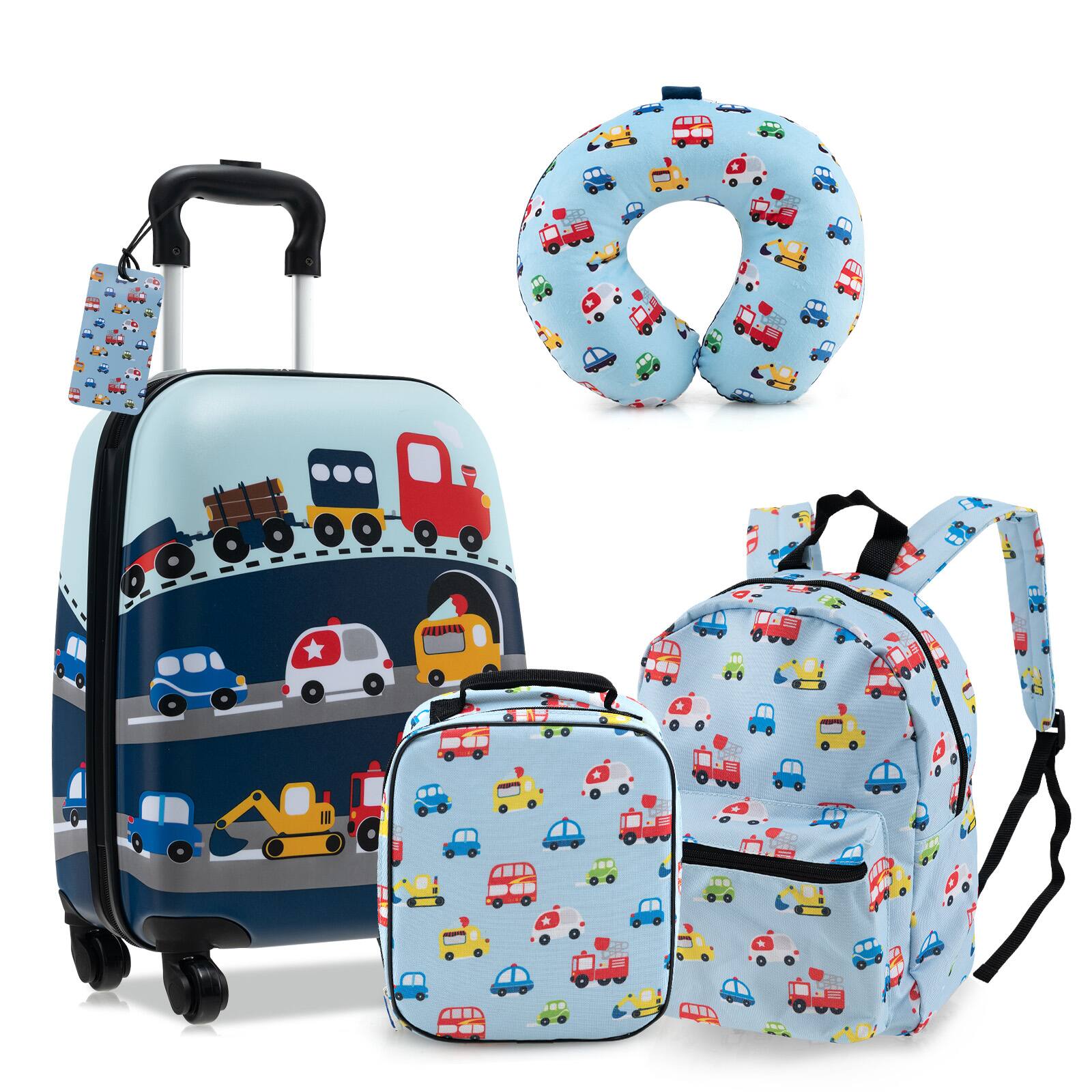 Alt View 9. Ecooso - 5-Piece Kids Luggage Set, Rolling Suitcase + Backpack + Lunch Bag + Neck Pillow + Name Tag - Astronaut.