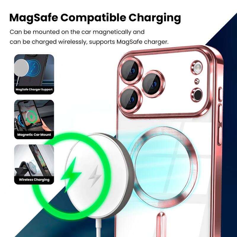 MagSafe Compatible Charging

Can be mounted on the car magnetically and can be charged wirelessly, supports MagSafe charger.

- MagSafe Charger Support
- Magnetic Car Mount
- Wireless Charging