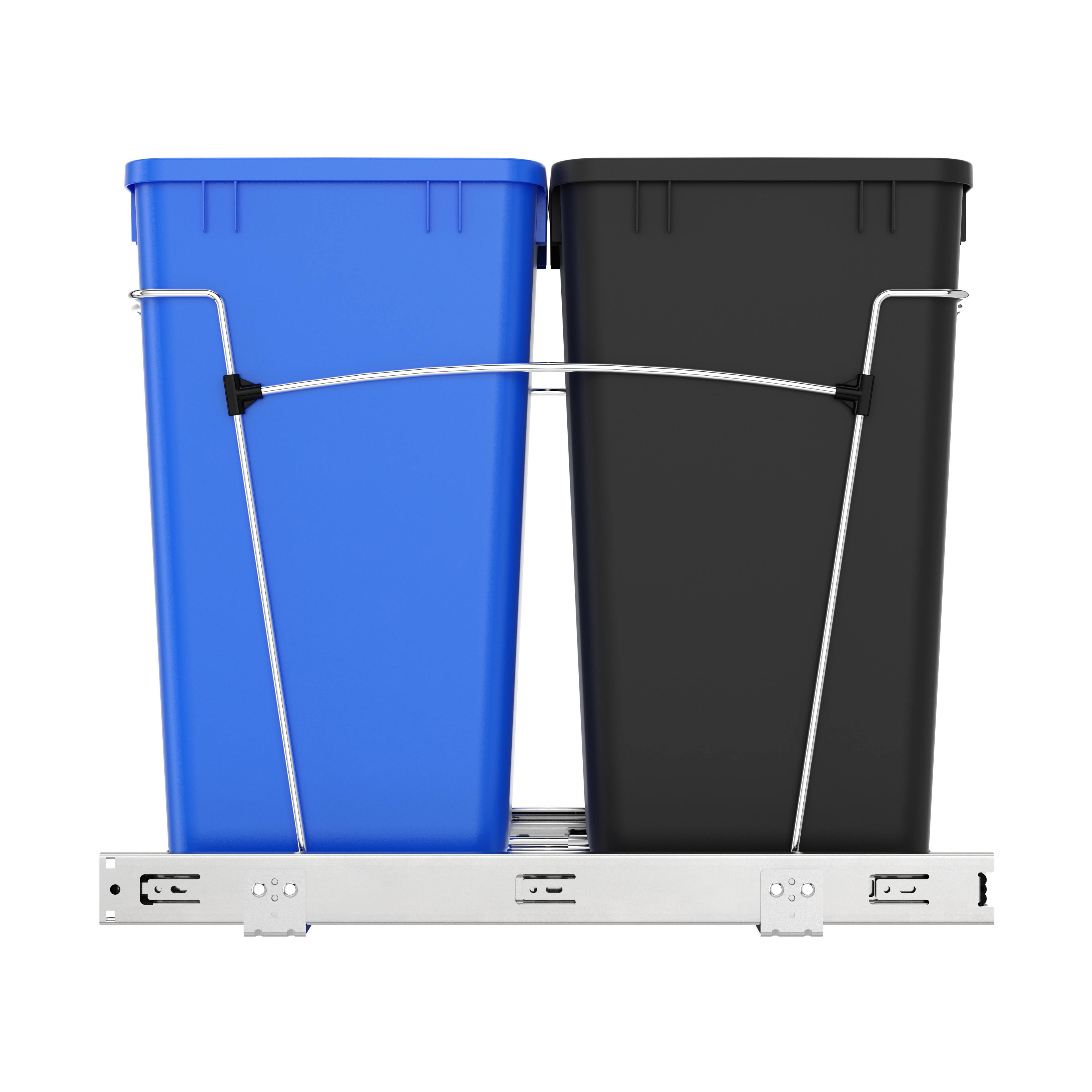 Alt View 7. Rev-A-Shelf - Rev-A-Shelf Double Pullout Trash Can 27 qt. for Kitchen, RV-15KD-2218C-S - Blue/Black.