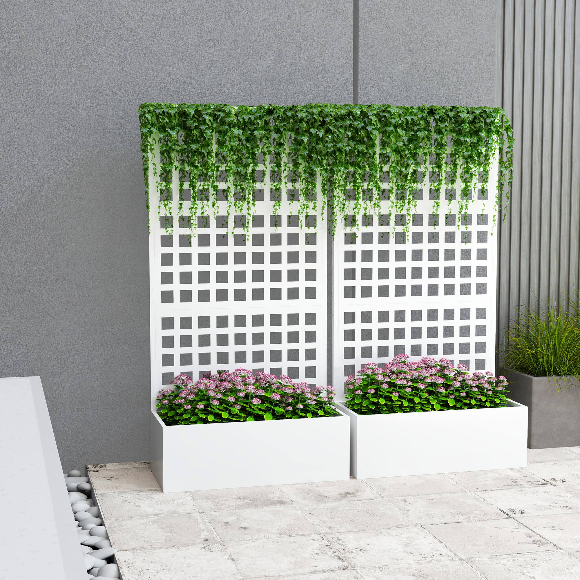 Alt View 8. Outsunny - Raised Garden Bed Planter Box with Trellis for Climbing Plants, Vegetable, Vines.