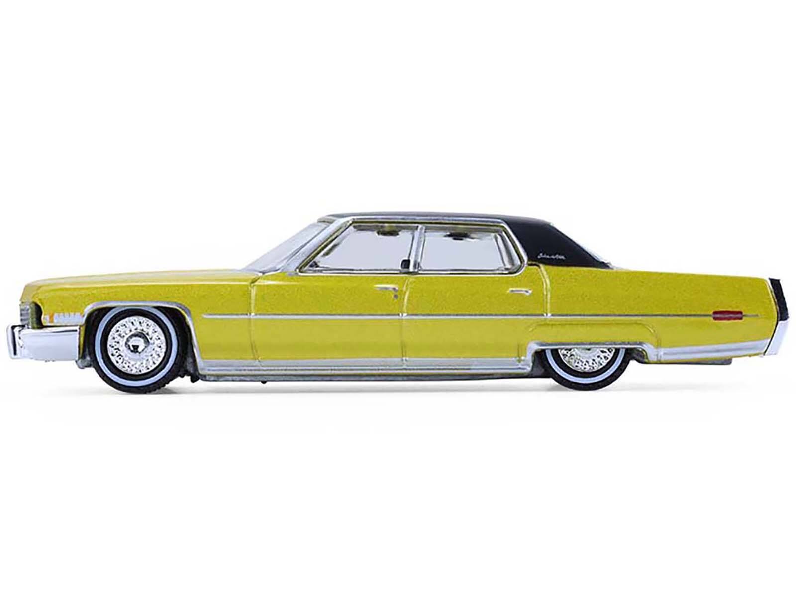 Alt View 1. Greenlight - 1971 Cadillac Sedan Deville Lowrider Gold Metallic with Black Top 1/64 Scale Diecast Model Cars by Greenlight.