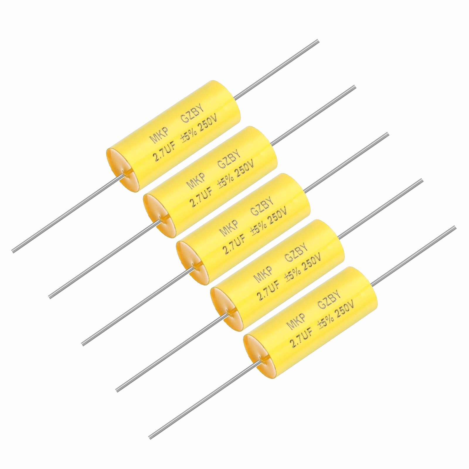 Unique Bargains - 5pcs 2.7uf Frequency Divider Capacitor, 250V Axial Audio Speaker Crossover MKP Film Capacitor - Yellow price history on PriceWatchPro
