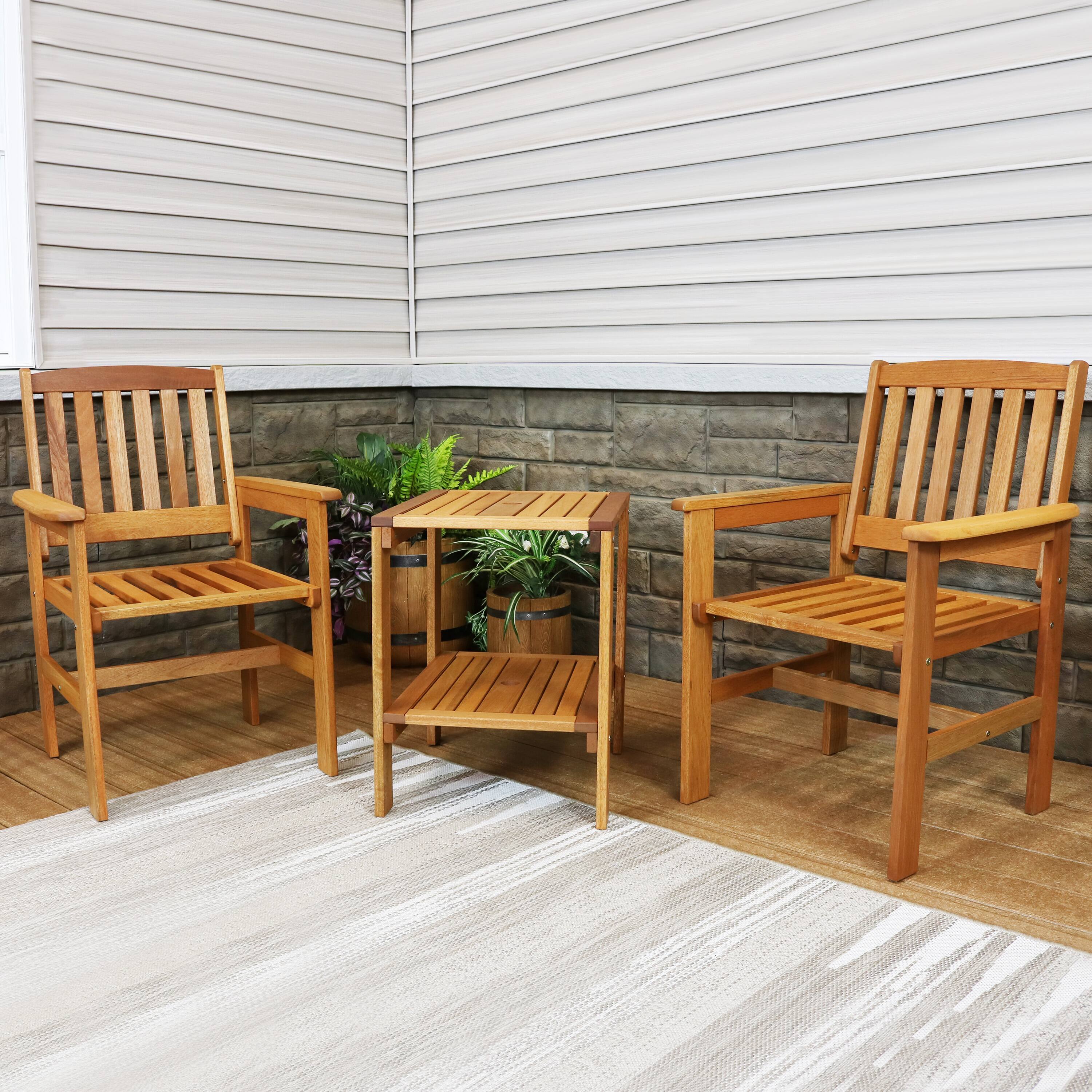Alt View 3. Sunnydaze - Meranti Wood 3-Piece Patio Conversation Set with 2 Chairs - Brown.