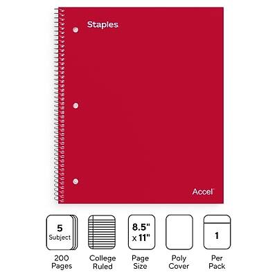 Staples Accel 5 Subject 8.5" x 11" 200 Pages College Ruled Page Size Poly Cover Per Pack