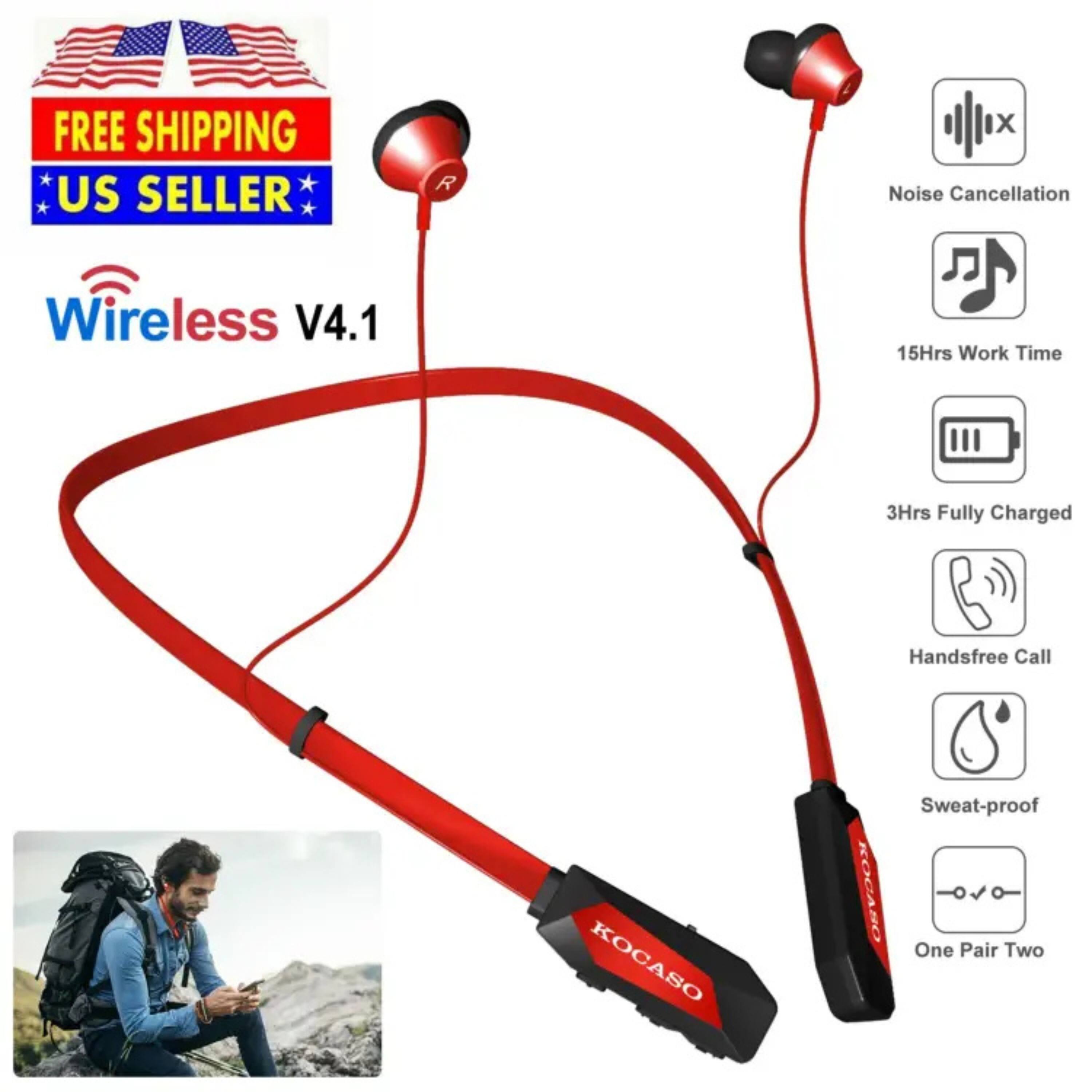 FREE SHIPPING  
US SELLER  

Wireless V4.1  

- Noise Cancellation  
- 15Hrs Work Time  
- 3Hrs Fully Charged  
- Handsfree Call  
- Sweat-proof  
- One Pair Two  

KOCASO