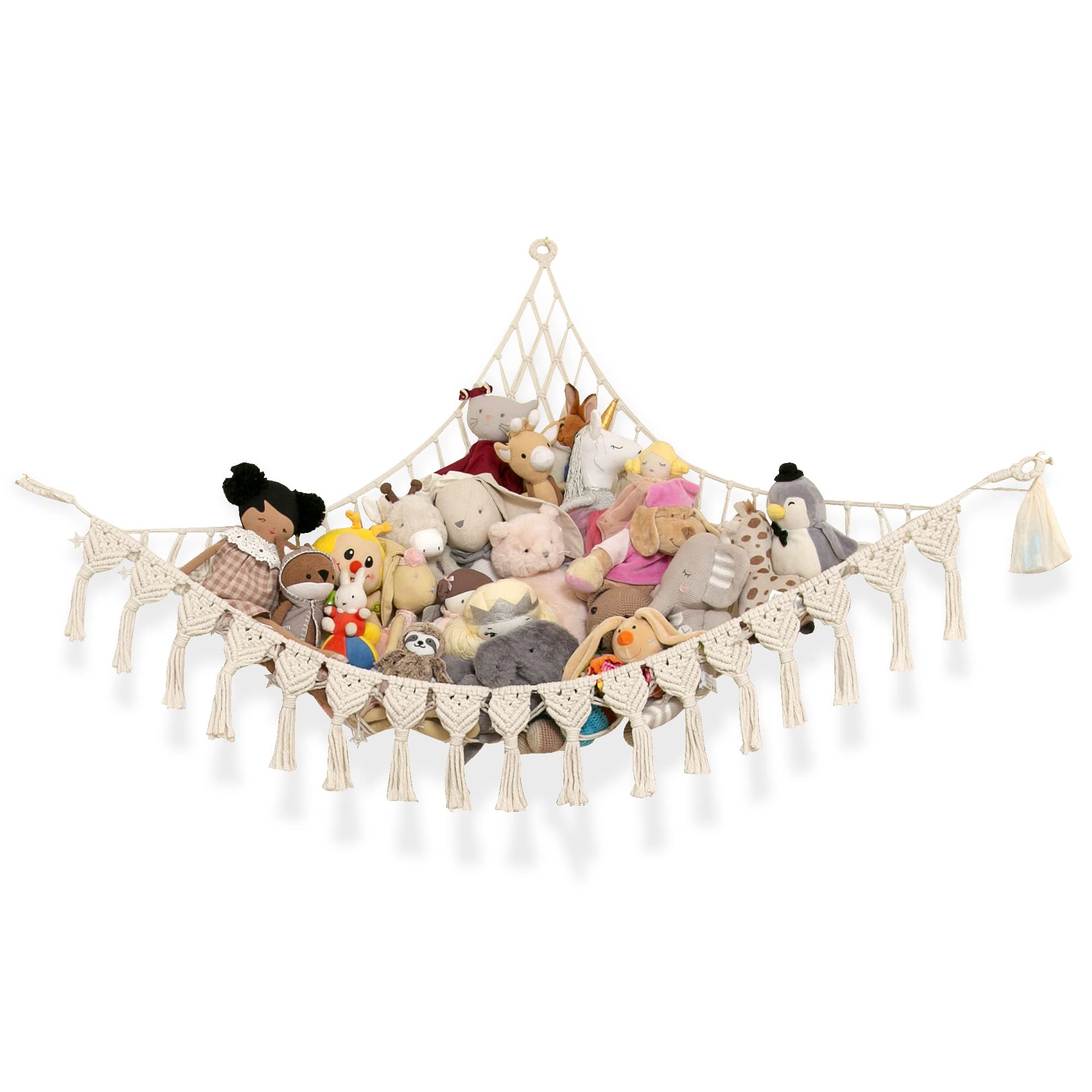 Alt View 5. JETRANSPORT - Extra Large Stuffed Animal Hammock With Led Lights Cotton Macrame Storage Net For Plushies & Squishmallows - Gray.