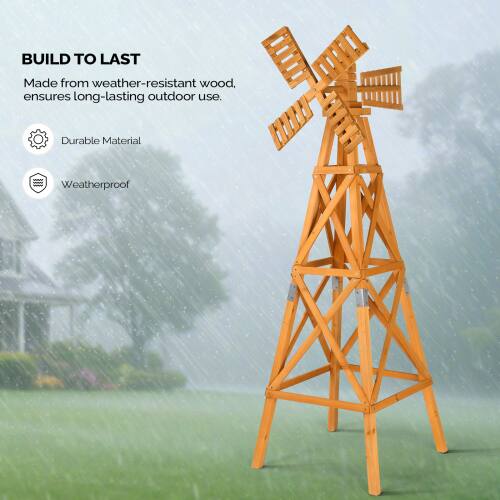 Winado Wooden Windmill 6 FT Backyard Garden 2 Layer Weathervane