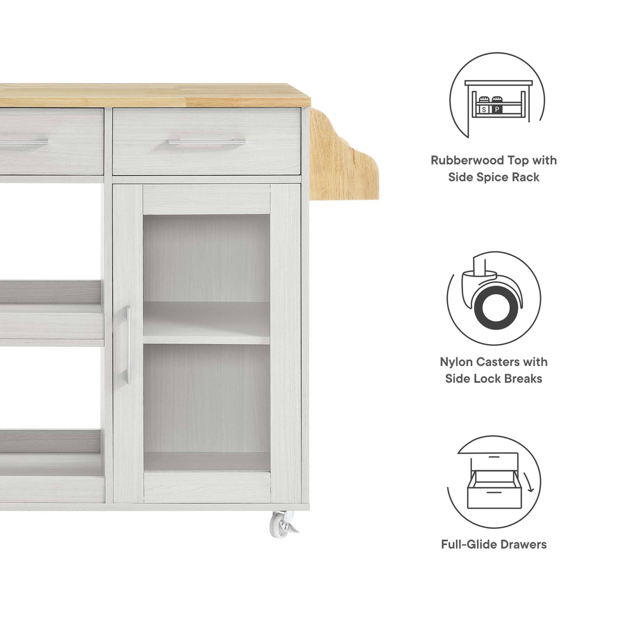 5 P Rubberwood Top with Side Spice Rack  
Nylon Casters with Side Lock Breaks  
Full-Glide Drawers