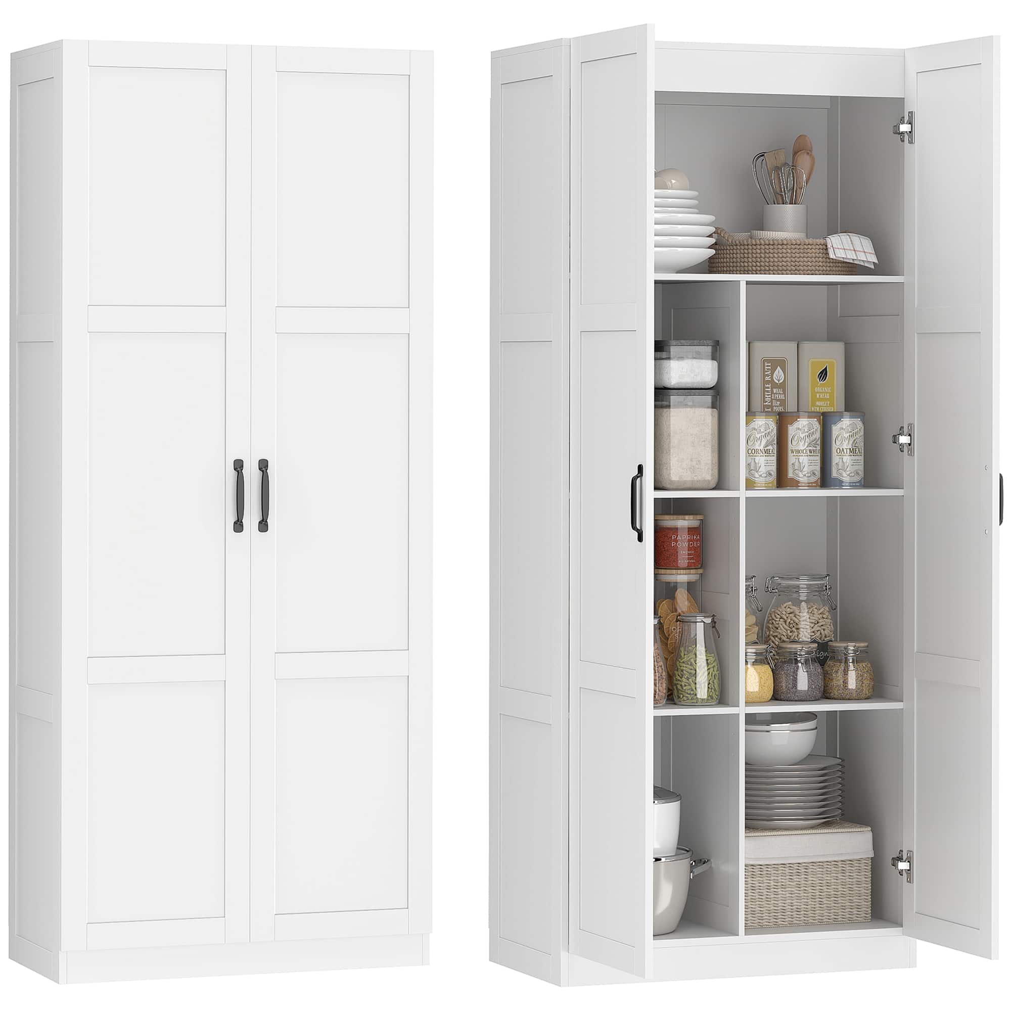 Homcom - Pantry Cabinet, 71" Tall Kitchen Pantry Storage Cabinet with Soft-Close Hinges - White
