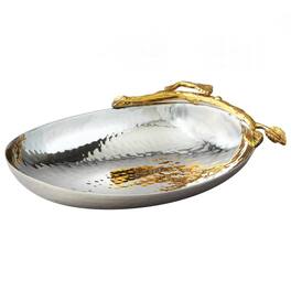 Jiallo - Elegance Golden Vine Hammered Stainless Steel Nut Bowl, 6.25 x 4.25" - Silver, Multi Color