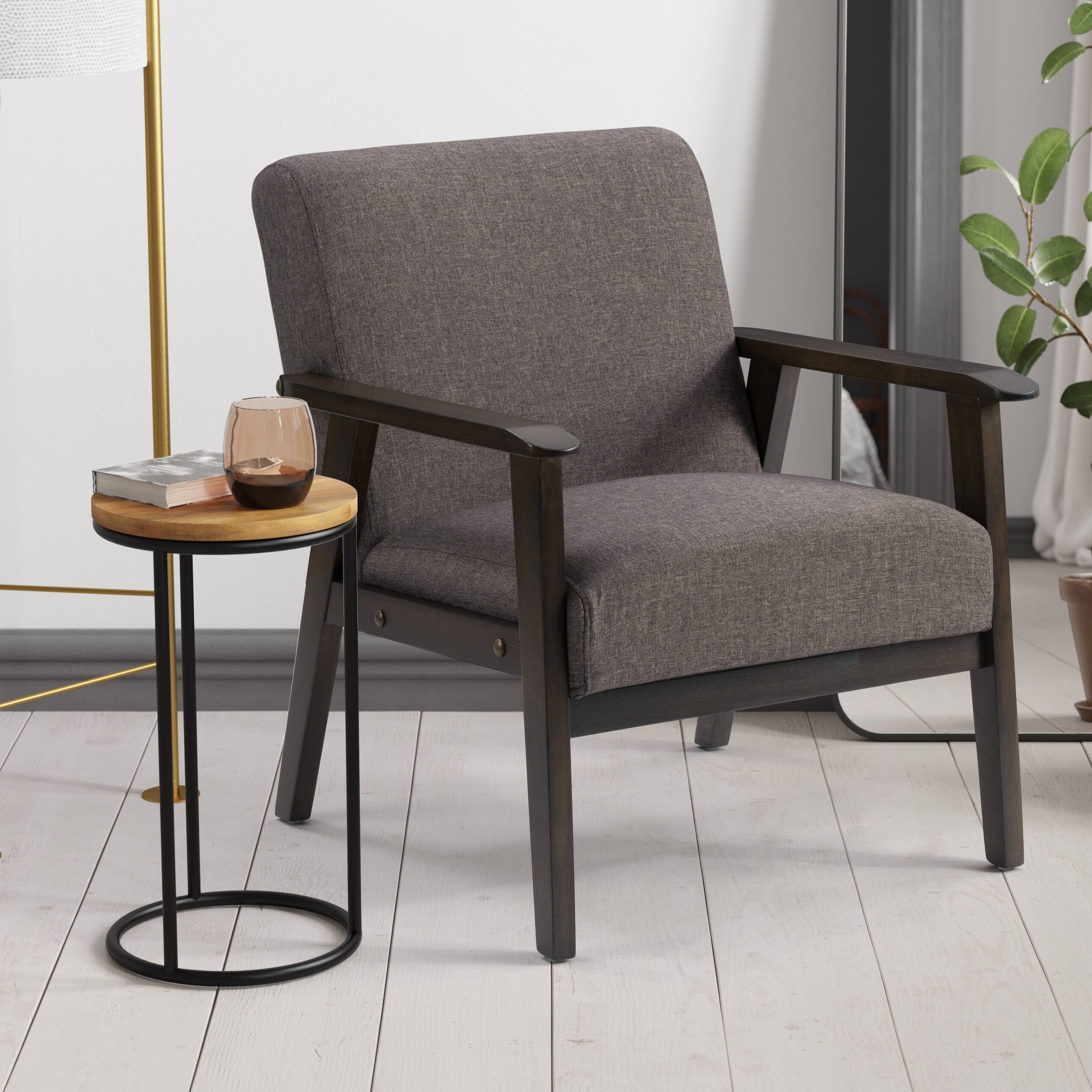 Left. CorLiving - Greyson Wood Armchair - Charcoal Brown.