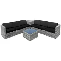Costway 8 PCS Wicker Sofa Rattan Sectional  Furniture Set Patio Furniture w/ Storage Table - Black - Front_Zoom