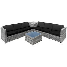Costway - 8 PCS Wicker Sofa Rattan Sectional Furniture Set Patio Furniture w/ Storage Table - Black