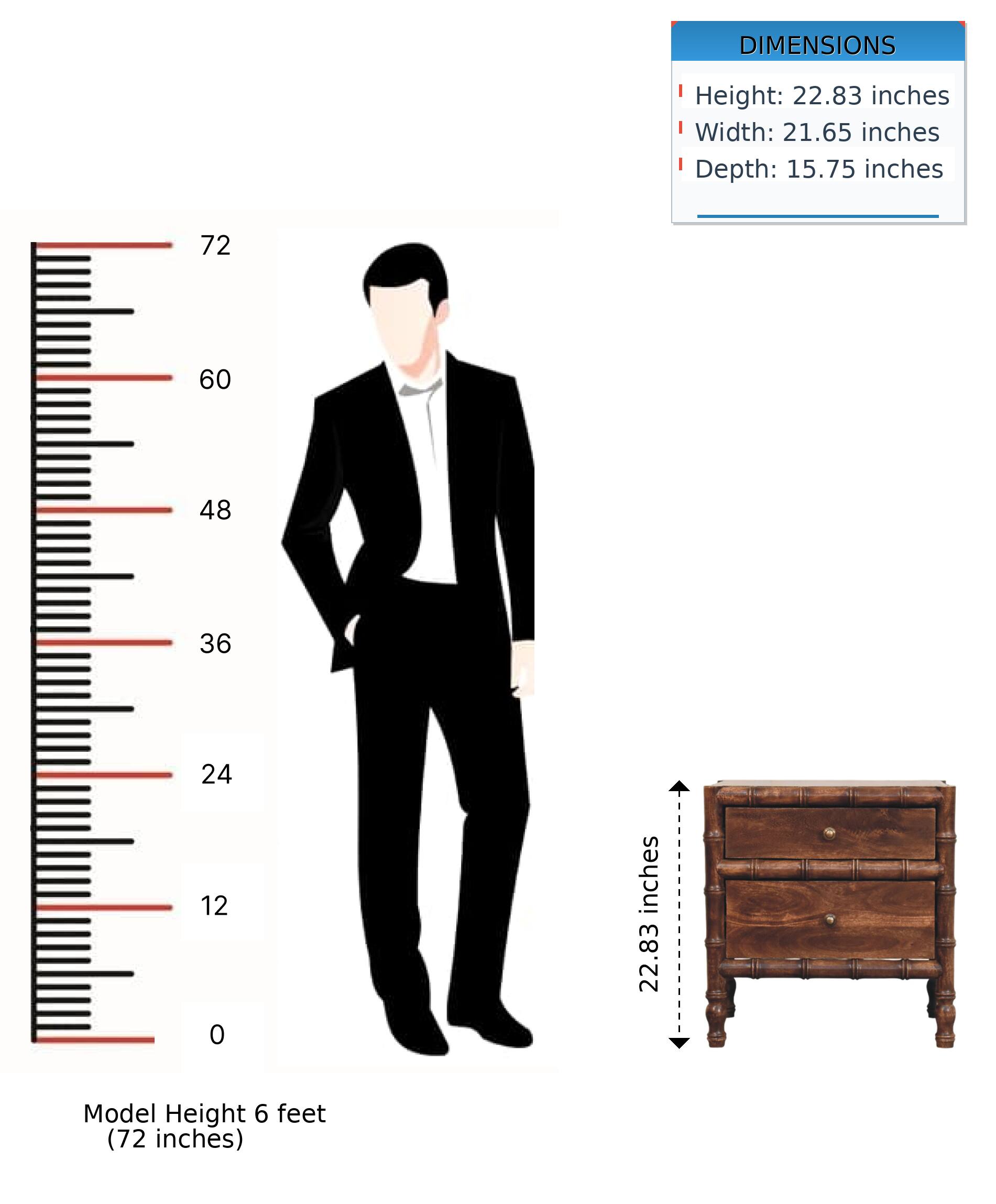 DIMENSIONS  
Height: 22.83 inches  
Width: 21.65 inches  
Depth: 15.75 inches  

Model Height 6 feet (72 inches)