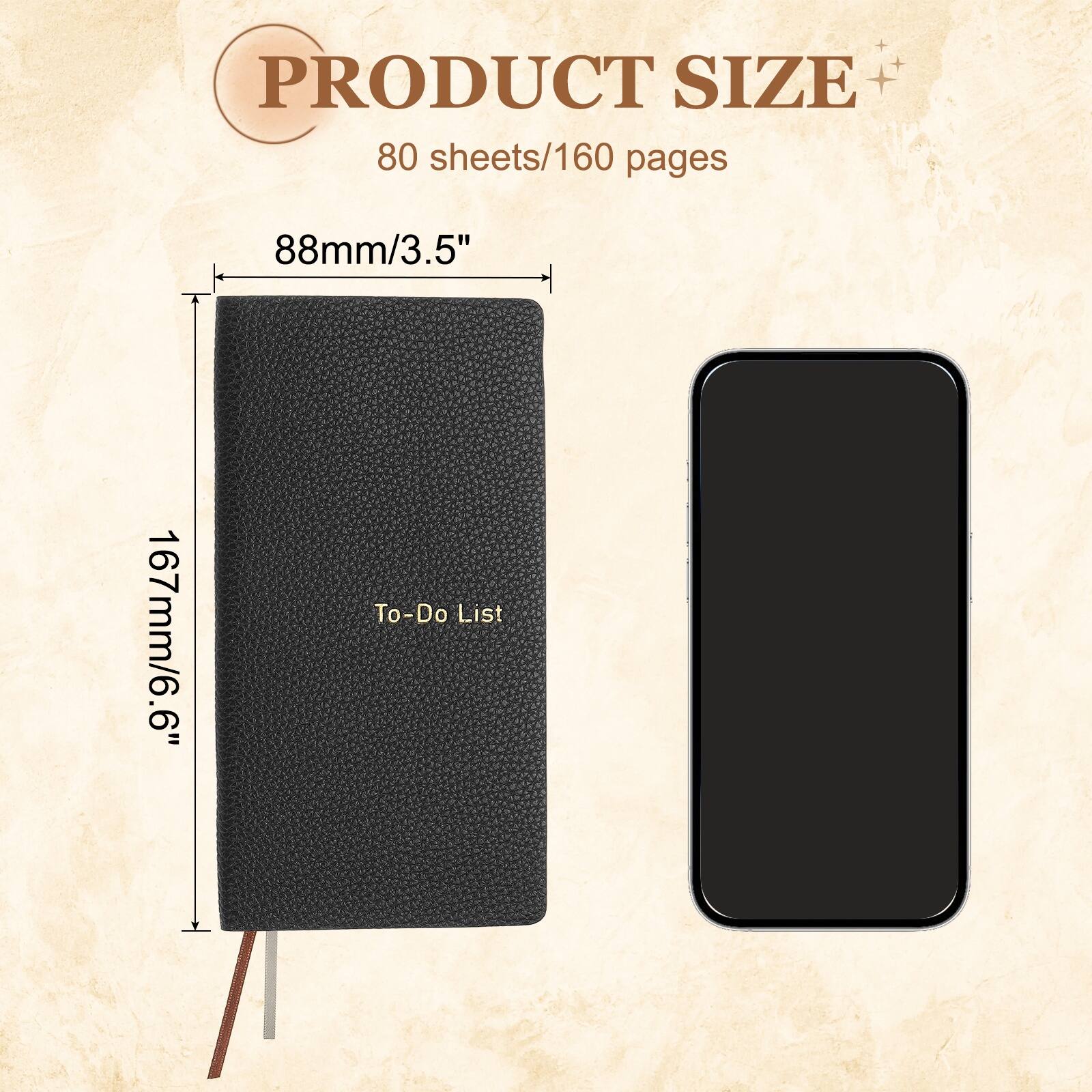 PRODUCT SIZE  
80 sheets/160 pages  
88mm/3.5"  
167mm/6.6"  
To-Do List