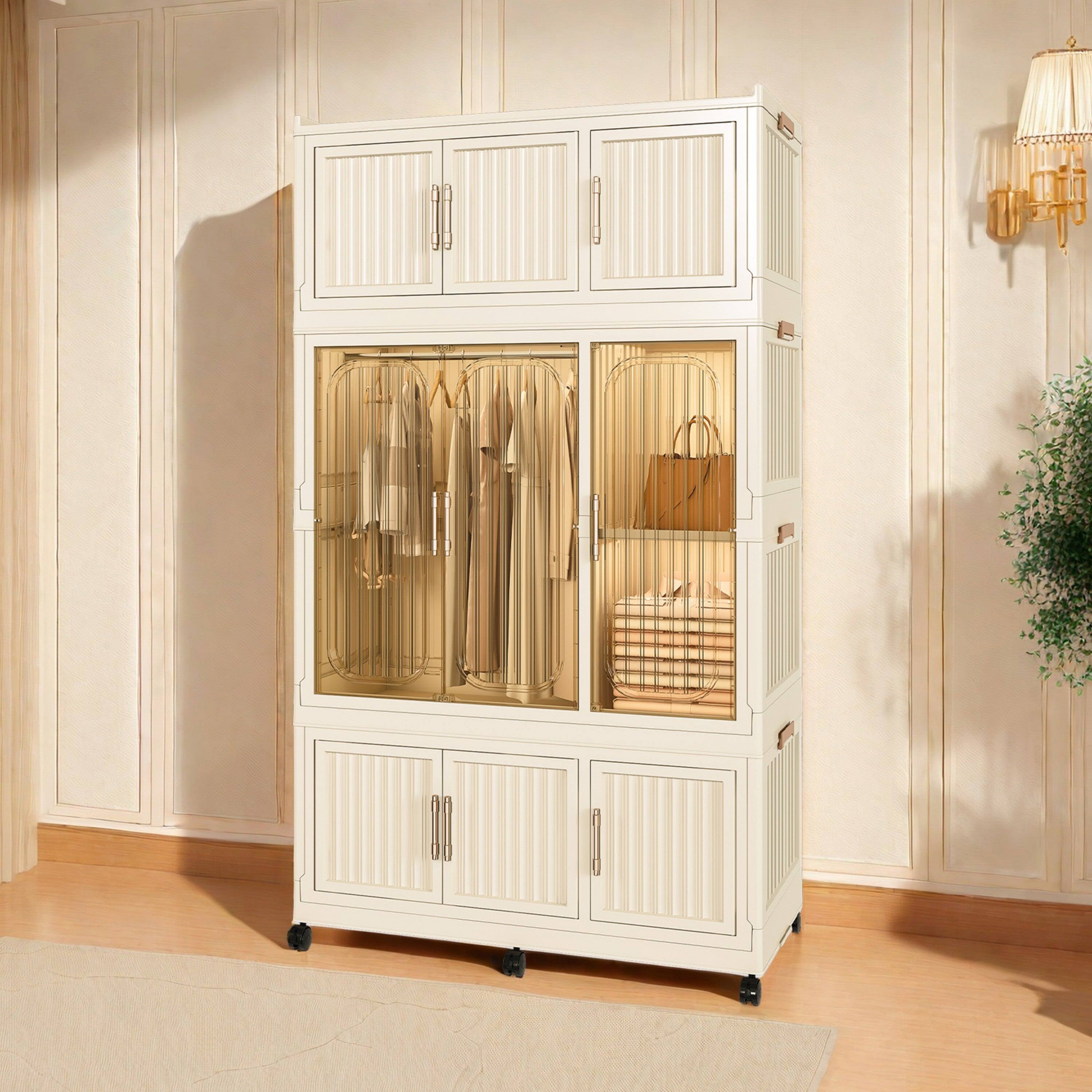 Alt View 3. Boyel Living - Portable Storage Wardrobe 9 Magnetic Doors 1 Hanging Rod Cream White - Cream White.