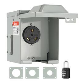 VEVOR - 30 Amp RV Power Outlet Box, 125/250 Volt, Enclosed Lockable Outdoor, NEMA TT-30R Weatherproof Electrical Panel - Gray
