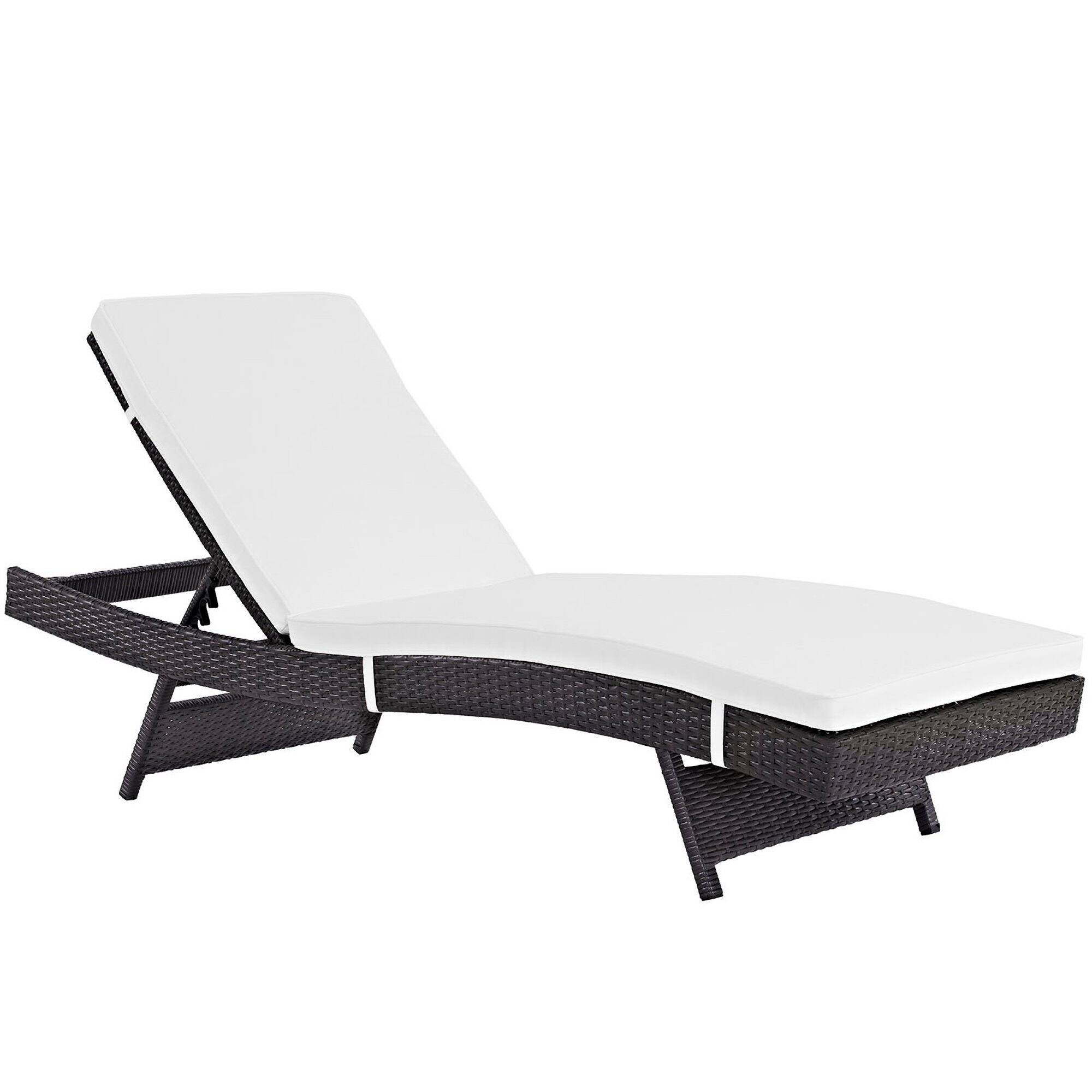 Angle. Modway - Convene Outdoor Patio Chaise Set of 4 - Reclining Synthetic Rattan Chaise - Espresso White.