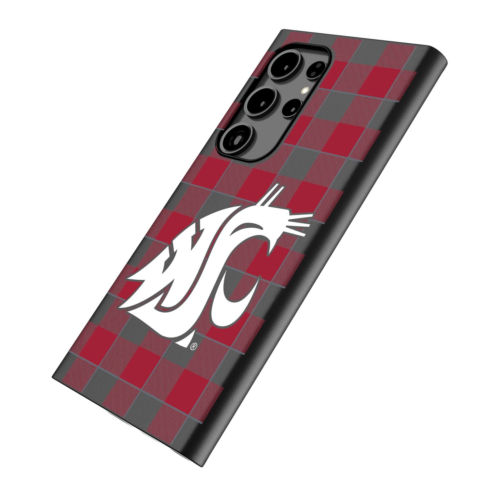 Alt View 1. Keyscaper - Washington State Cougars Plaid Galaxy Magnetic Bump Case - S25 - Black.