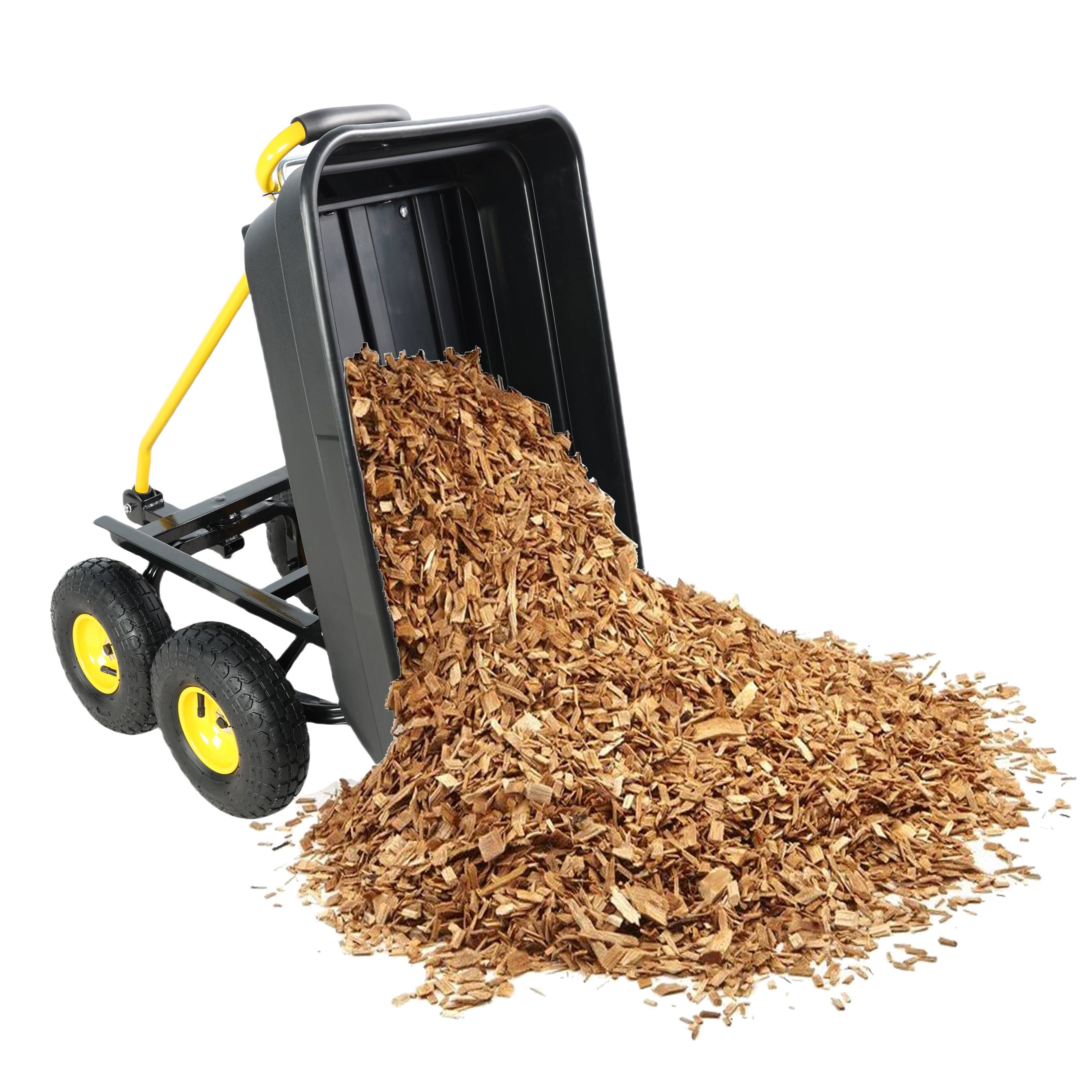 Alt View 1. Ecooso - Folding Poly Garden Dump Truck with Steel Frame, Pneumatic Tire, 300 lb Capacity - Black.