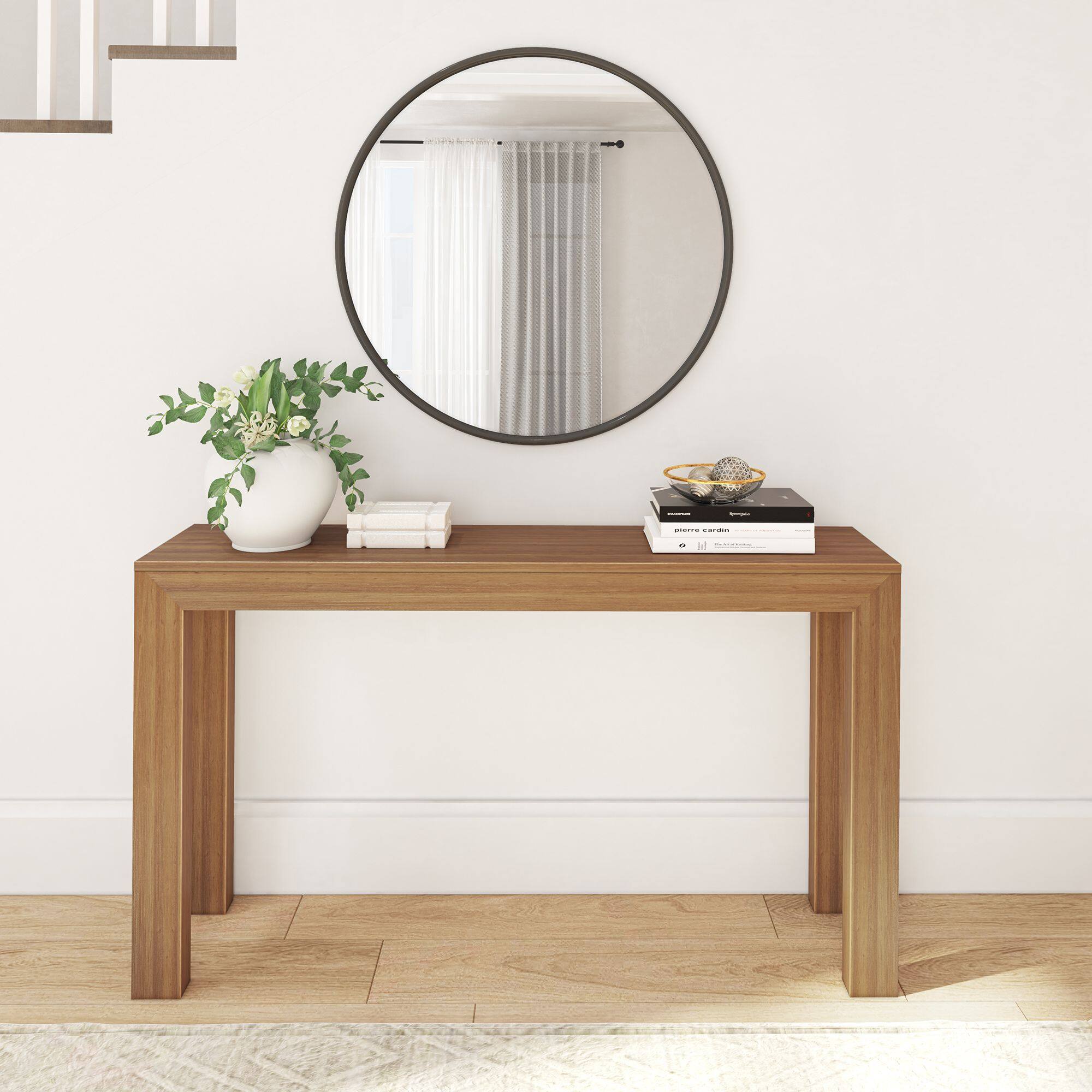 Alt View 1. Plank+Beam - Modern Console Table (56in / 1420mm), Pecan - Pecan.