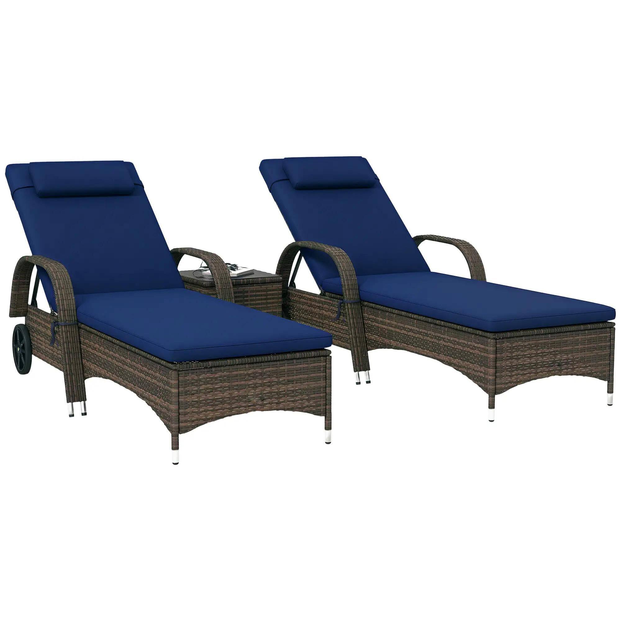 Angle. Resenkos - Resenkos Outdoor Furniture With Table, Cushion & Headrest, ComfySeating For PatioRelaxation, Blue - Blue.