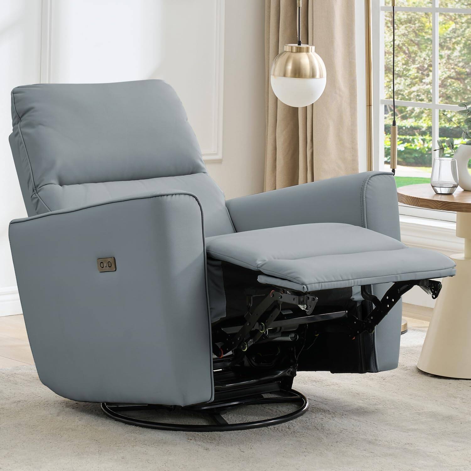 Left. Homhougo - Power Recliner Chair Swivel Rocking Glider PU Leather Upholstered Glider Recliner Nursery Chair - Gray.