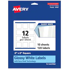 Avery - Square Labels with Sure Feed, 2" x 2", 120 Glossy Labels - White