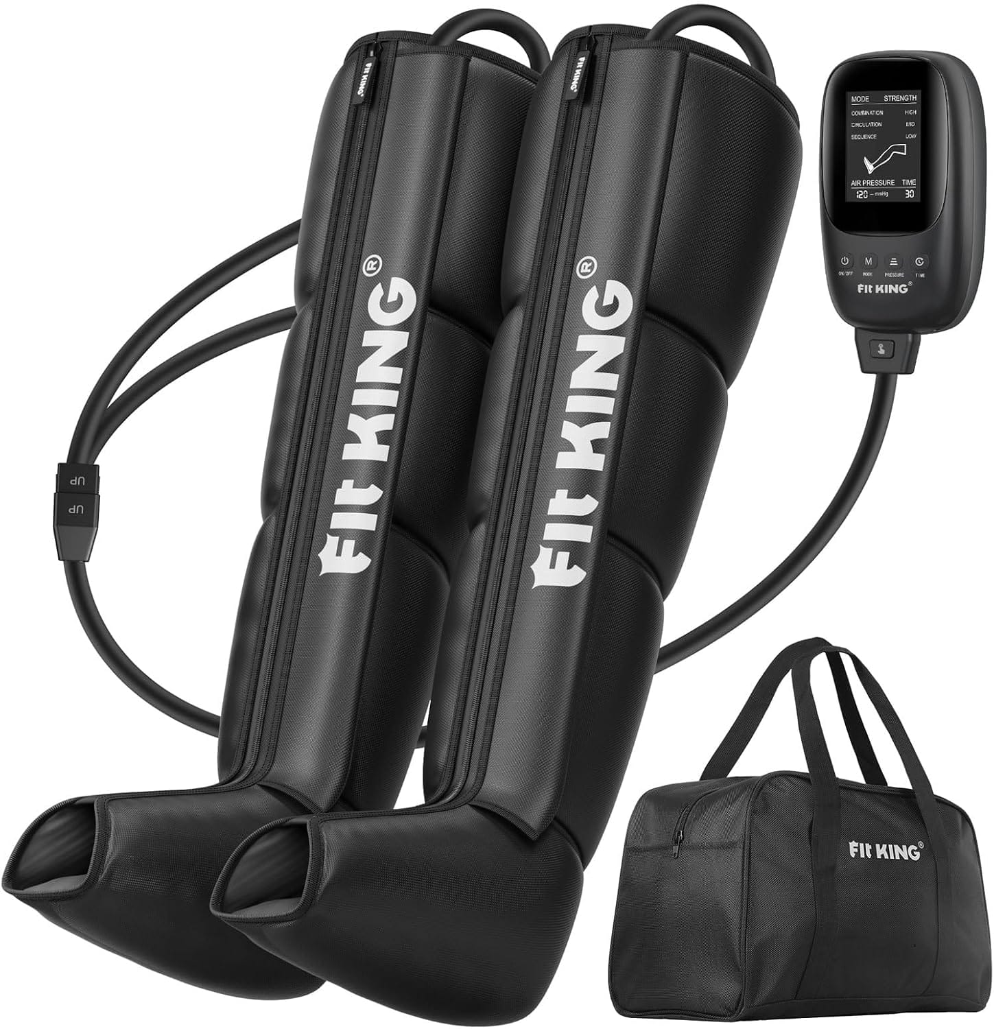 FIT KING - Air Compression Recovery Boots, Full Leg Massager with Calf, Thigh & Foot Coverage, Large - Black