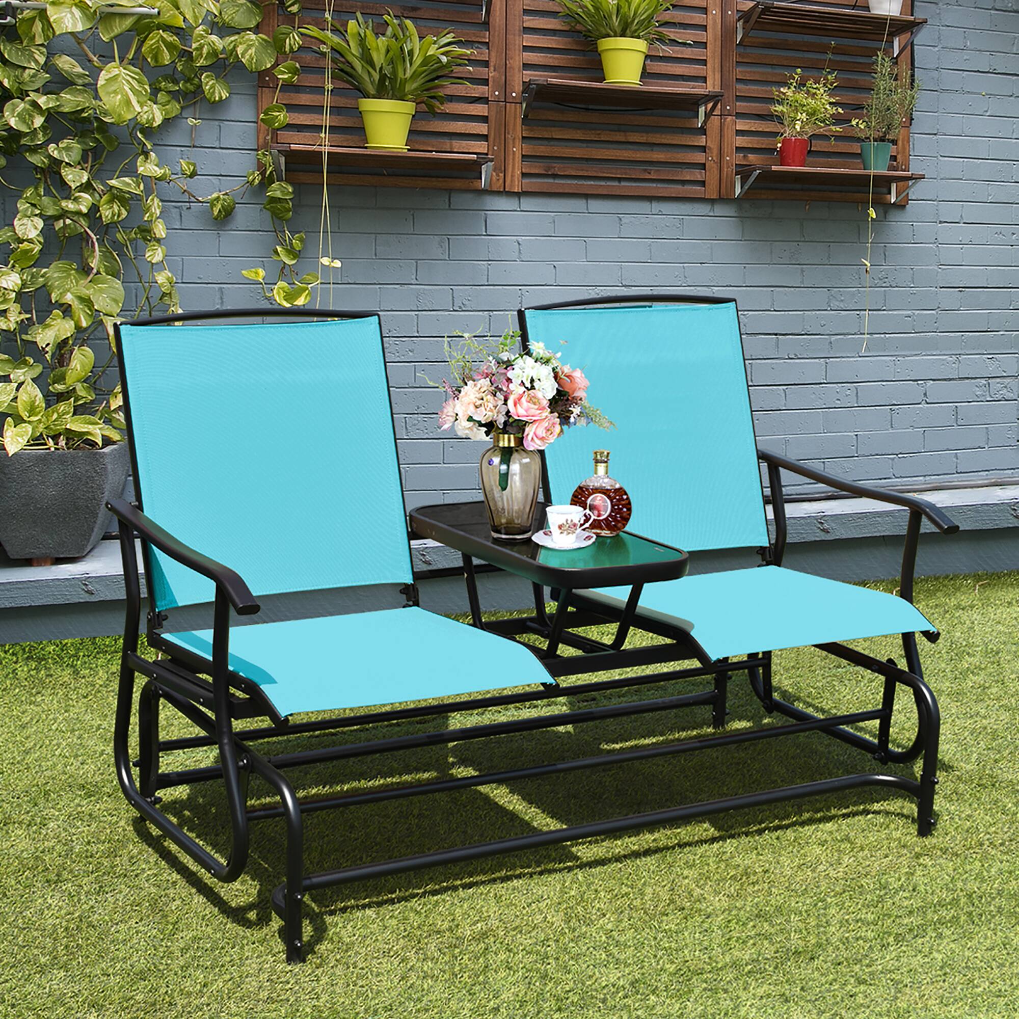 Alt View 2. Costway - Costway 2 Person Outdoor Patio Double Glider Chair Loveseat Rocking - Turquoise.