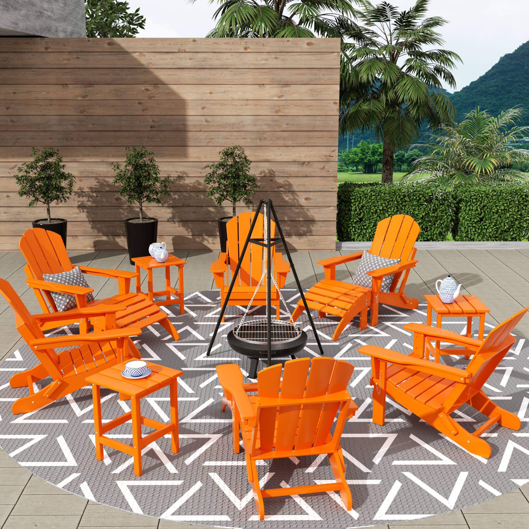 Angle. WestinTrends - WestinTrends Malibu 12-Piece Outdoor Folding Poly Adirondack Chair With Ottoman And Side Table - Orange.