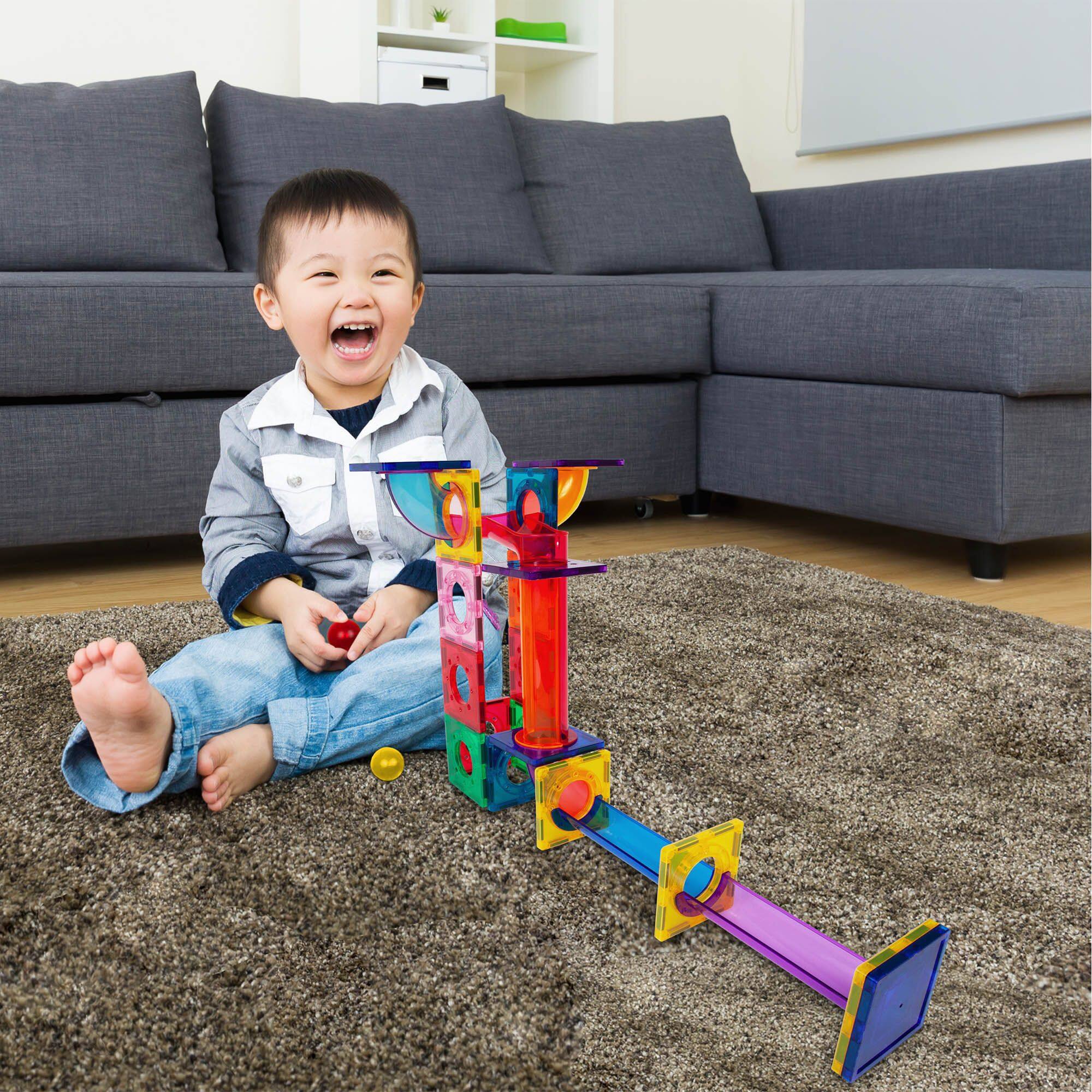 Alt View 2. PicassoTiles - PICASSO-TILES Marble Run Magnetic Tiles for Kids, 40PCS, Construction Magnet Tiles Race Track Building Blocks STEM Toy - Multicolor.