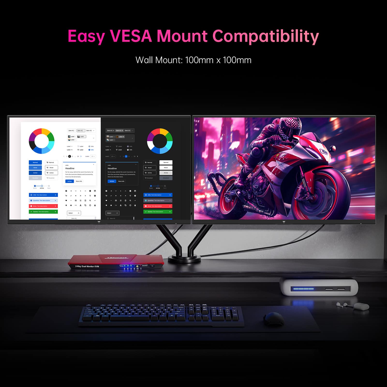Easy VESA Mount Compatibility
Wall Mount: 100mm x 100mm