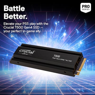Crucial T500 1TB Internal SSD PCIe Gen 4x4 NVMe M.2 with Heatsink Crucial T500 1TB Internal SSD PCIe Gen 4x4 NVMe M.2 with Heatsink