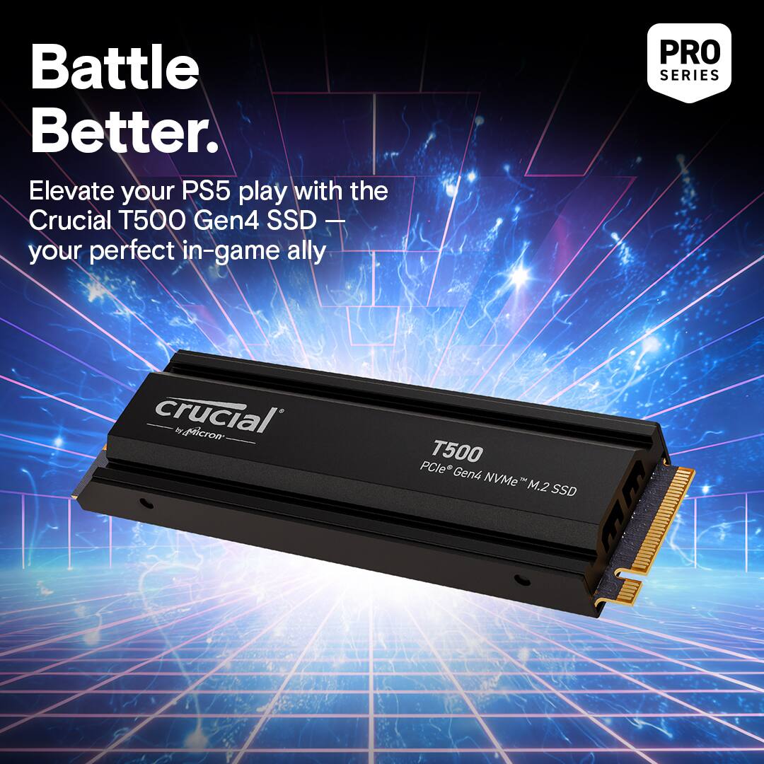 Battle Better. Elevate your PS5 play with the Crucial T500 Gen4 SSD - your perfect in-game ally.
