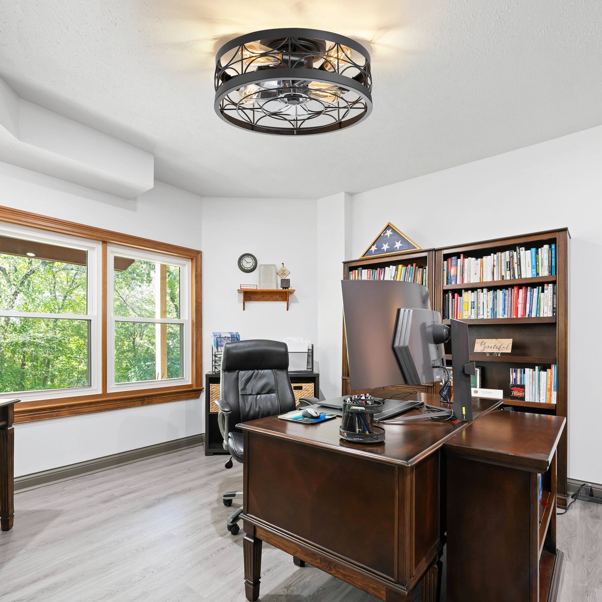 Alt View 7. Breezary - 16.5-Inch Cage Fan with Light Bulb, 7 ABS Blades, DC Motor, 6-Speed Settings, Remote Control - black and grey.