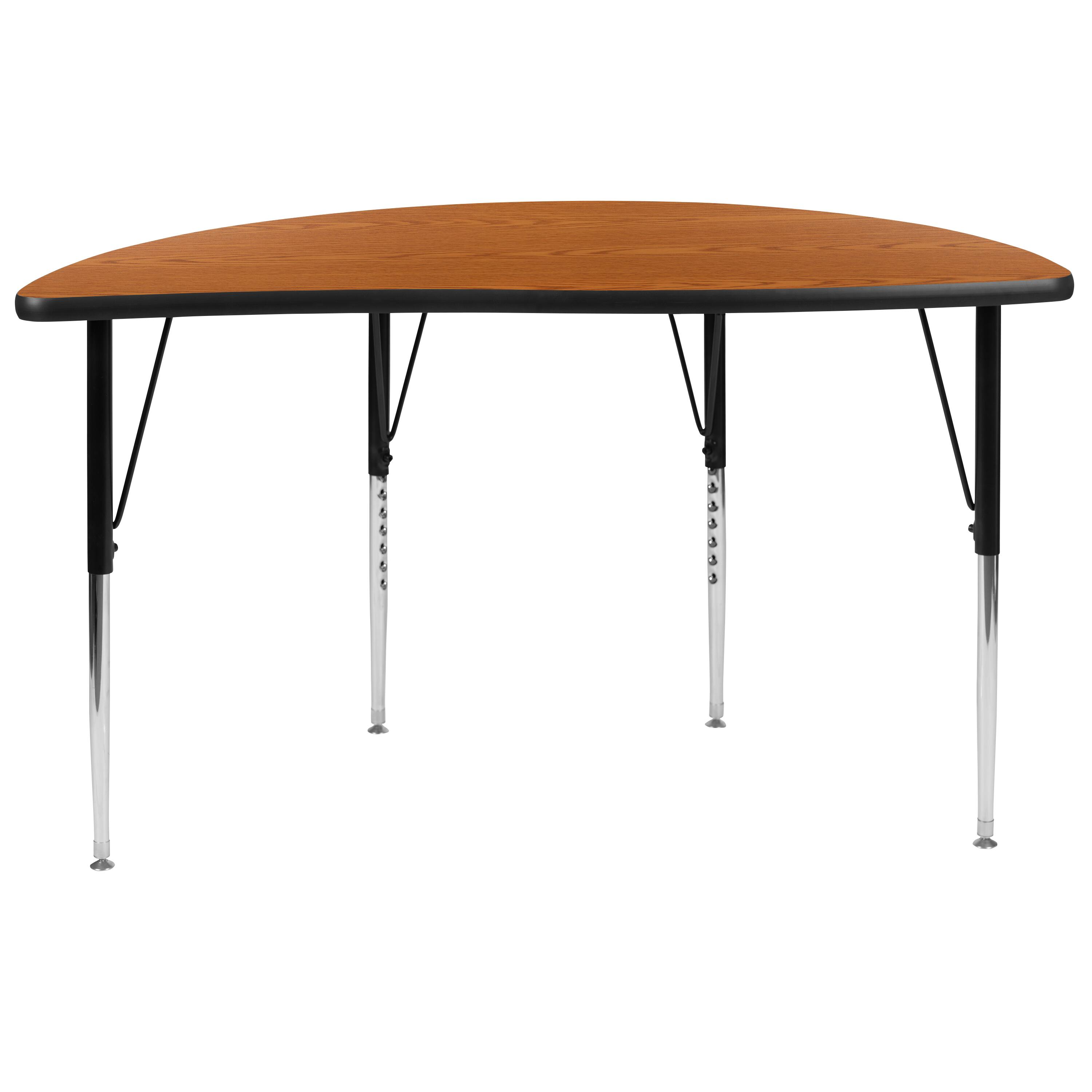 Alt View 5. Emma + Oliver - 47.5" Half Circle Wave Flexible Collaborative Adjustable Height Activity Table - Oak.