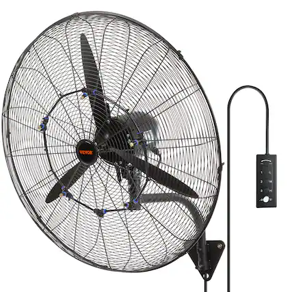 Front. VEVOR - Wall-Mount Misting Fan, 30 Inch, 3-speed High Velocity Max. 9500 CFM, Waterproof Oscillating Industrial Wall Fan - Black,Silver.