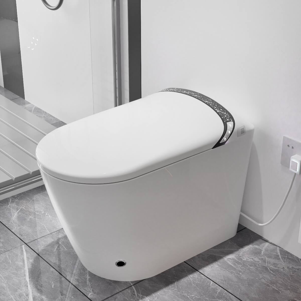 Angle. Loheer - Loheer Elongated Smart Toilet With Built In Bidet, Tankless Design, White Porcelain - White.