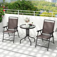 Front. Costway - Costway 3 PCS Outdoor Bistro Dining Furniture Set with 1.57" Umbrella Hole Rippled - Brown.