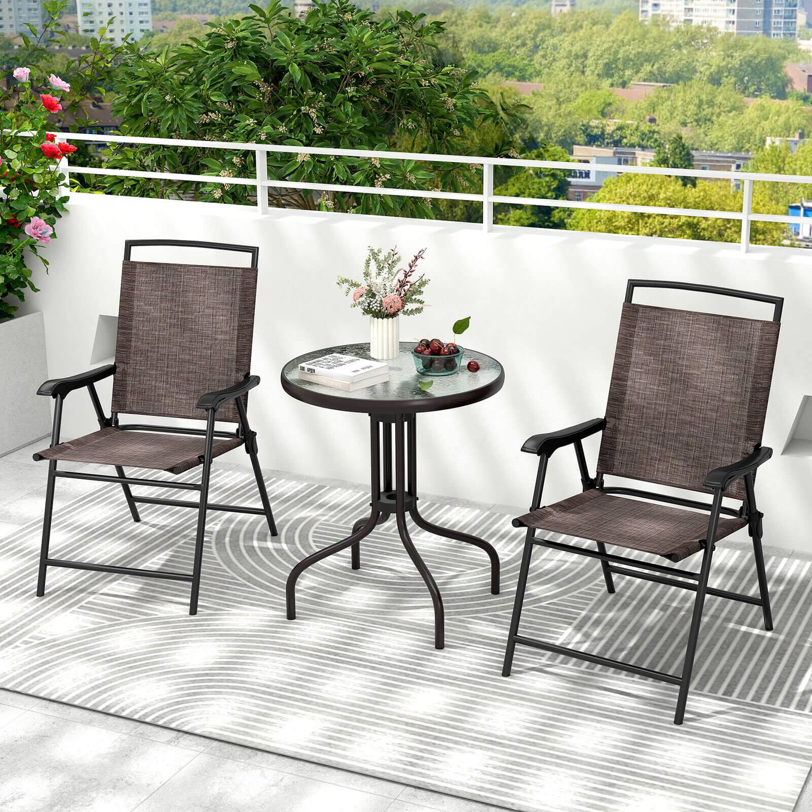 Alt View 1. Costway - Costway 3 PCS Outdoor Bistro Dining Furniture Set with 1.57" Umbrella Hole Rippled - Brown.