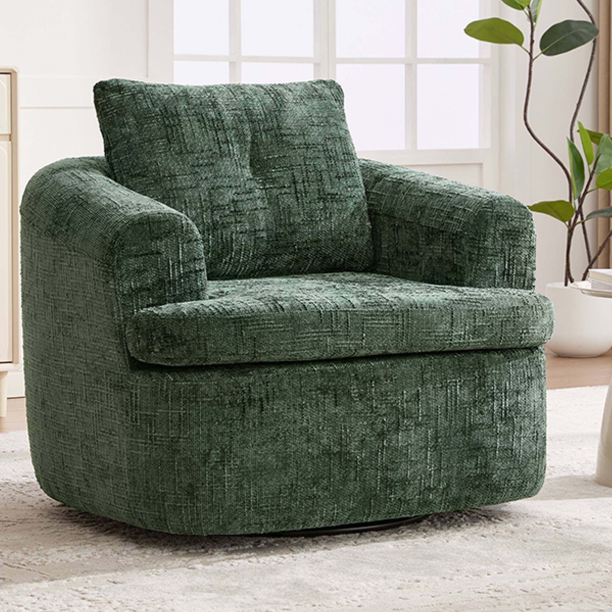 Back. GOODSILO - Modern 360-Degree Swivel Accent Barrel Chair with Dual-Layer Cushion Design for Living Room and Office - Green.