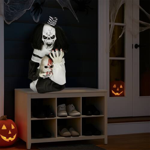Alt View 6. Winado - Halloween Scary Bounce Clown Skeleton w/ Bloodstains Tabletop Animated Prop Decoration for Holiday Indoor Outdoor Garden - White & Black.