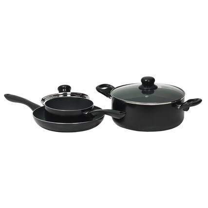 Front. Starfrit - Simplicity 5-Piece Cookware Set with Bakelite Handles - Black.