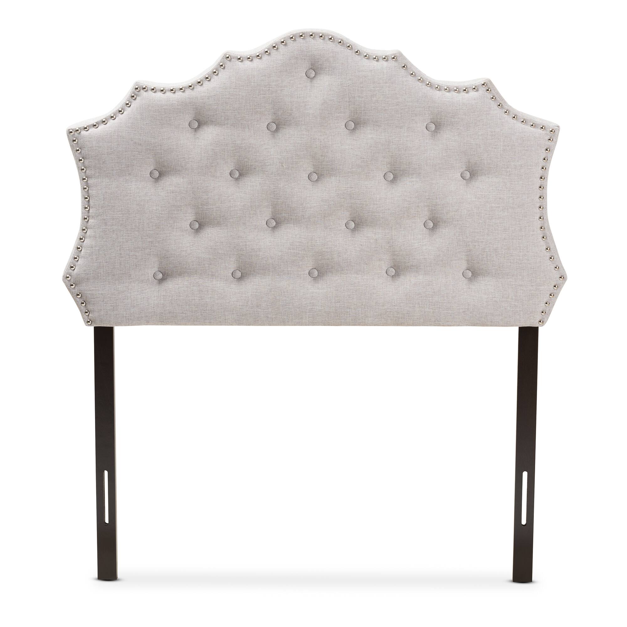 Angle. Baxton Studio - Aurora Modern and Contemporary Fabric Twin Size Headboard - Greyish Beige.