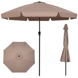 Costway - 10 FT Scalloped Patio Umbrella with Push Button Tilt, Crank, 8 Fiberglass Ribs - Tan