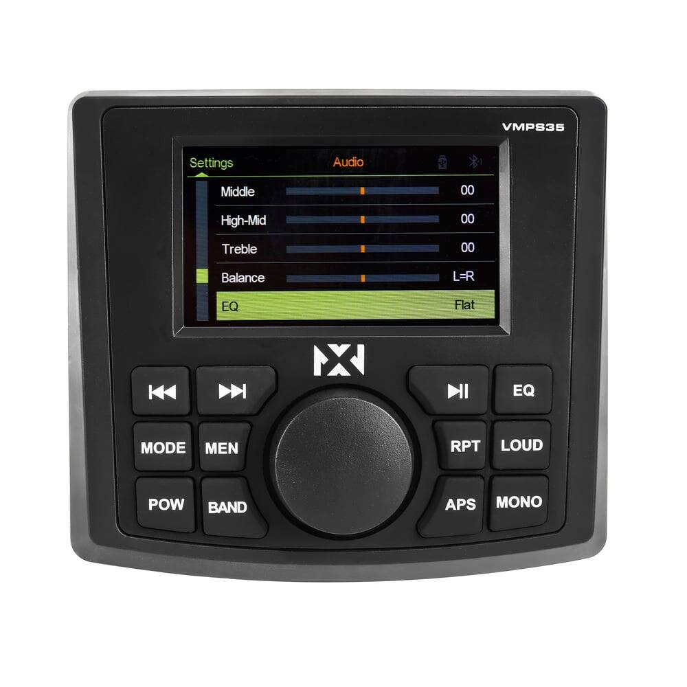 VMPS35 Settings Audio  
Middle 00  
High-Mid 00  
Treble 00  
Balance L=R  
EQ Flat  
EQ MODE  
MEN  
RPT  
LOUD  
POW  
BAND  
APS  
MONO