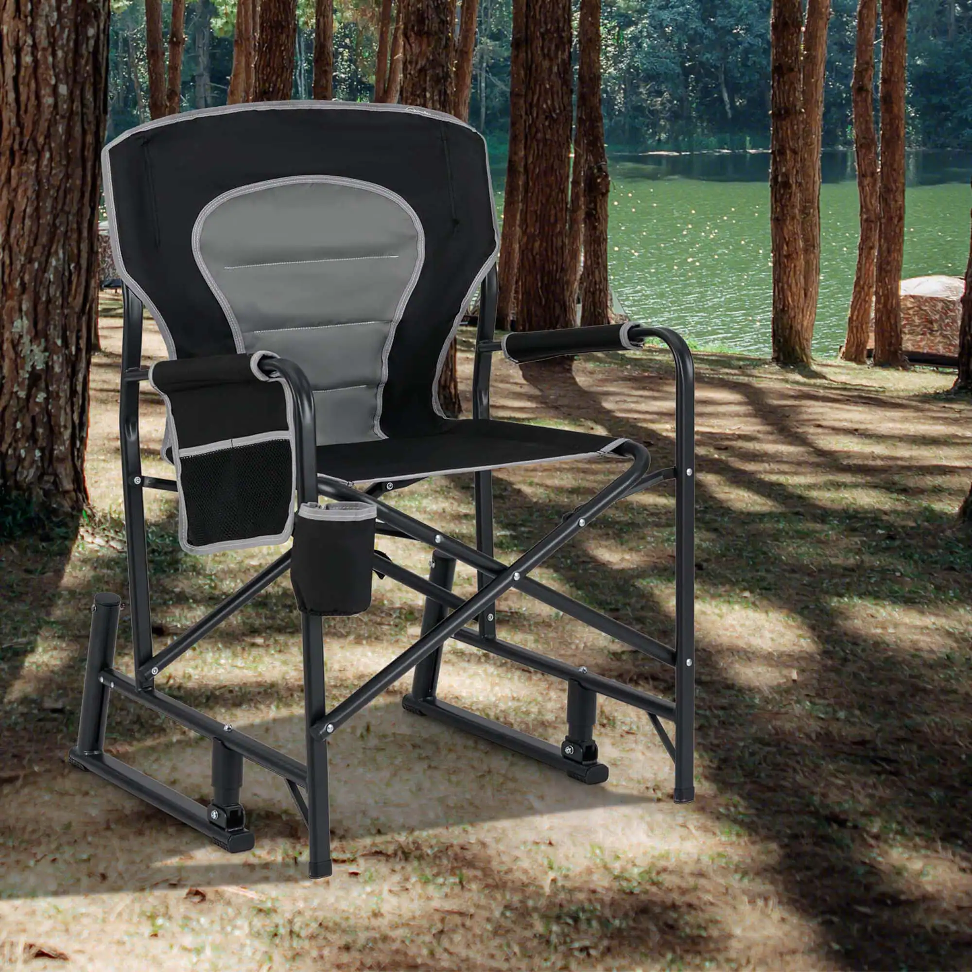 Alt View 3. Costway - Costway Outdoor Rocker Camping Chair for Adults with Dual Springs Padded Back - Black.