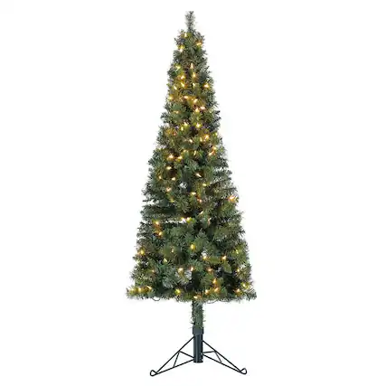 Front. Home Heritage - Home Heritage Corner 5 Foot 100 LED Pre-Lit Artificial Christmas Tree, Green - Green.