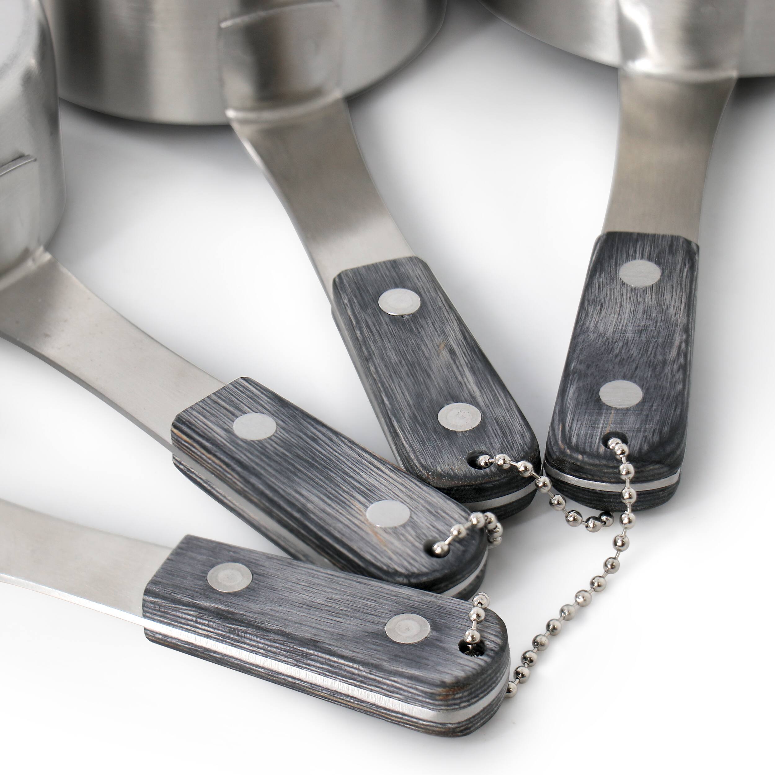 Alt View 3. Oster - Oster Blakeley 4 Piece Stainless Steel Measuring Cup Set in Dark Gray with Wood Handles - Gray.